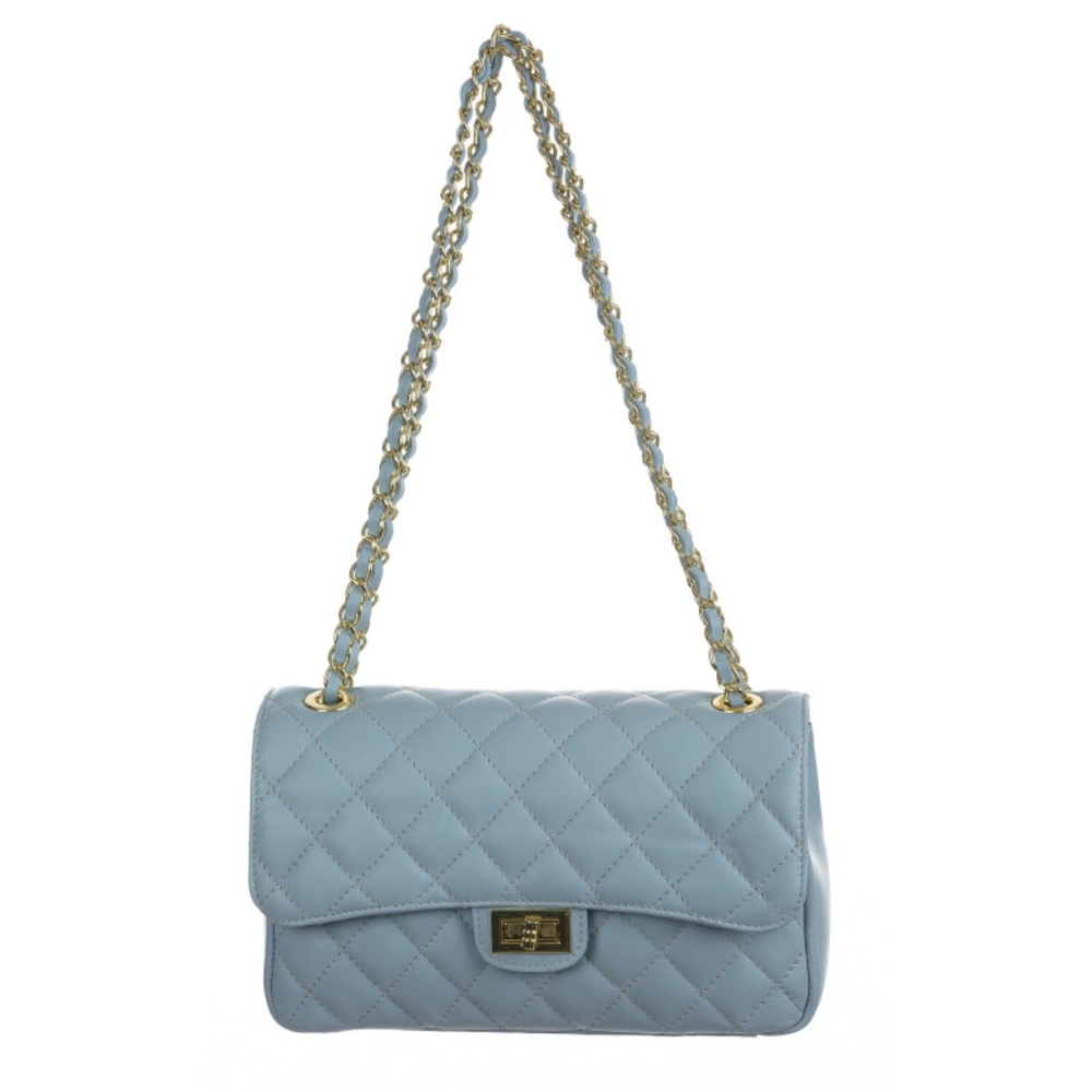 Quilted Light Blue Chain Shoulder Bag